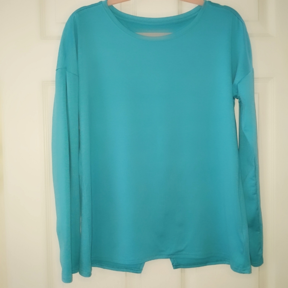 EUC Columbia Split Back Teal Blue Long Sleeve Shirt Small
